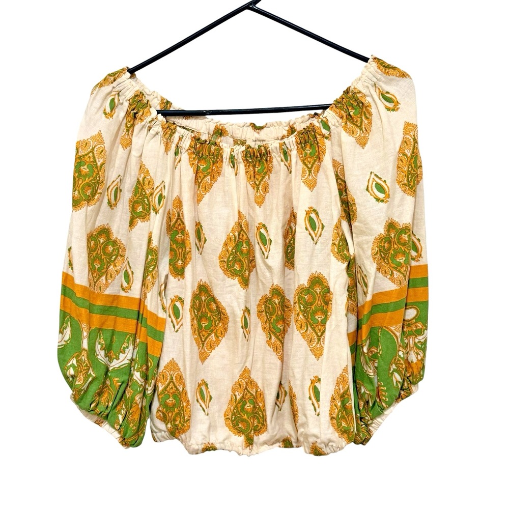 Haute Hippie  Linen Blend Balloon Sleeve  Crop Top S Boho Peasant Festival